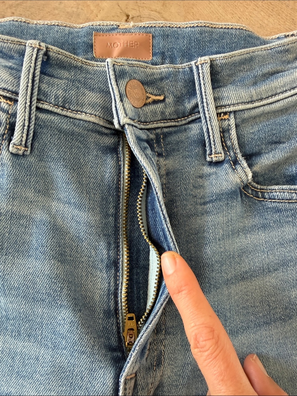 MOTHER Light Blue Flare Jeans with Raw Fringe Hem - Picture 2 of 6